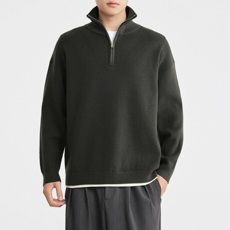 1/4 Zip Knit Sweatshirt // Green (XS)