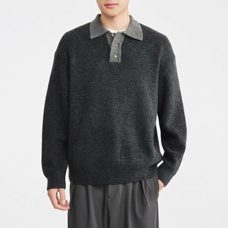 Contrast Collar Polo Sweater // Black (XS)