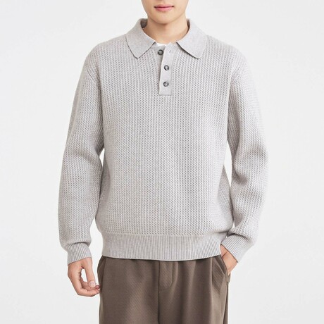 Waffle Knit Polo Sweater // Grey (XS)