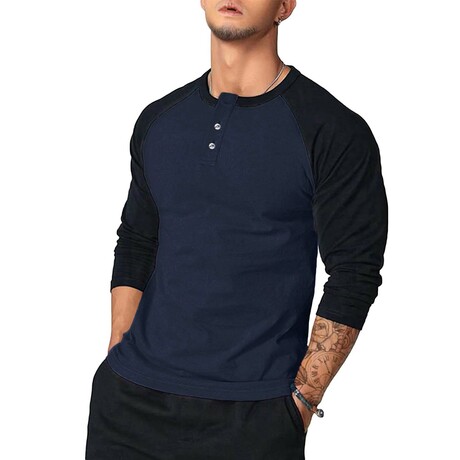 Raglan Henley Long Sleeve // Navy blue (XS)