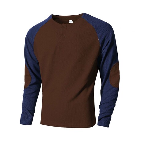 Colorblock Elbow Patch Henley // Brown (XS)