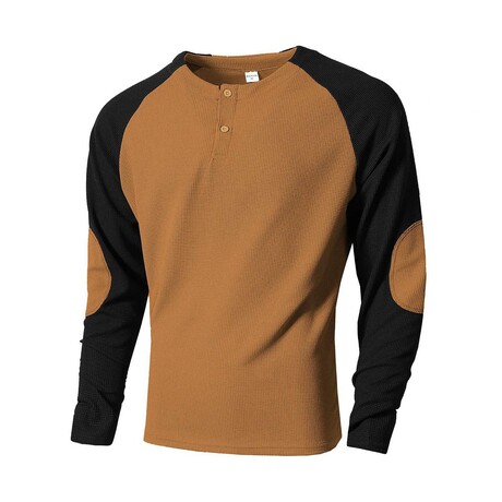 Colorblock Elbow Patch Henley // Caramel (XS)