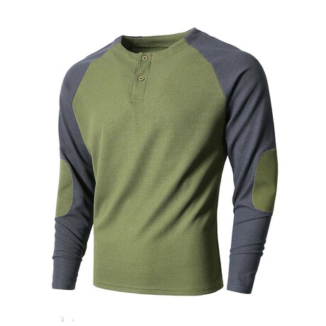 Colorblock Elbow Patch Henley // Army green (XS)