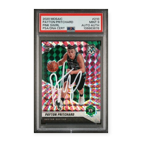 Payton Pritchard // 2020 Panini Mosaic Pink Swirl Signed RC #10/11 // PSA 9