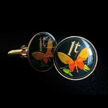 Papua New Guinea // Birdwing Butterfly 1 Toea // Coin Cufflink