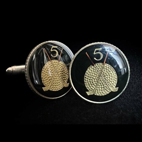 Isle of Man // Golf Ball & Clubs 5 Pence // Coin Cufflink