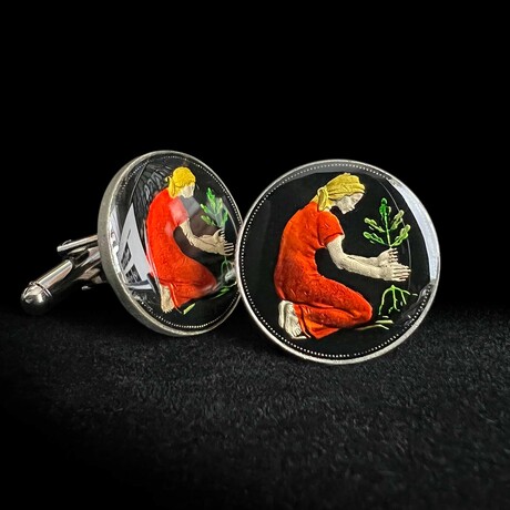 Germany // Tree Planter 50 Pfennig Deutsche Mark // Coin Cufflink