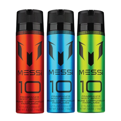 Men's // Messi // Messi 10 Body Spray Bundle: Red + Blue + Green // 6.7 Oz