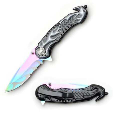 Spring Assisted Knife // SE-891 // Flames (Purple)