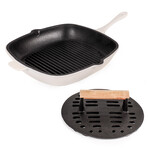 Neo 2pc Cast Iron 11" Grill Pan with Slotted Steak Press (White)