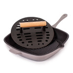 Neo 2pc Cast Iron 11" Grill Pan with Slotted Steak Press (White)