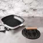 Neo 2pc Cast Iron 11" Grill Pan with Slotted Steak Press (White)