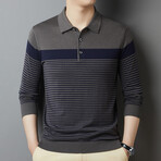Striped Contrast Long Sleeve Polo // Grey (XS)