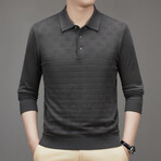 Checkerboard Knit Long Sleeve Polo // Grey (XS)