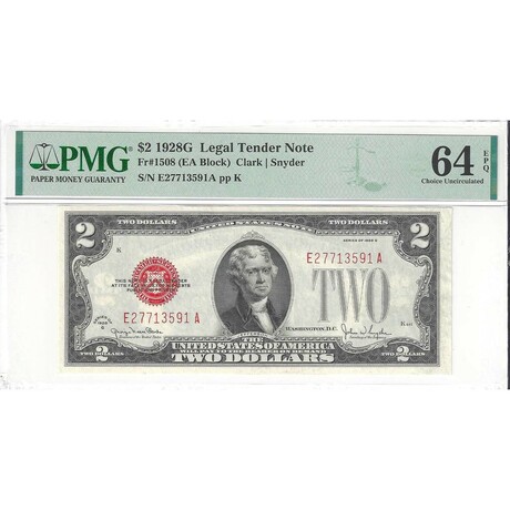 1928 G $ 2 Legal Tender Note PMG 64 EPQ # 591