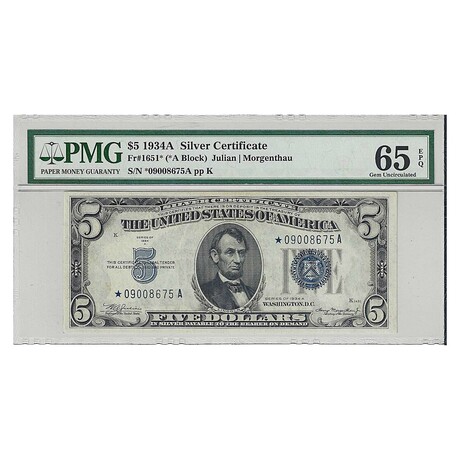 1934 A STAR $ 5 Silver Certificate PMG 65 # 675