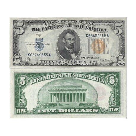 1934 A $ 5 North Africa FANCY SERIAL NUMBER # 555