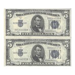1934 D $ 5 Silver Certificate PAIR 3 536 - 537