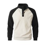Colorblock Button 1/4 Zip Sweatshirt // White & Black (XS)