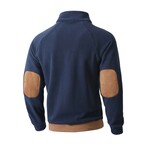 Colorblock Button 1/4 Zip Sweatshirt // Brown & Blue (XS)