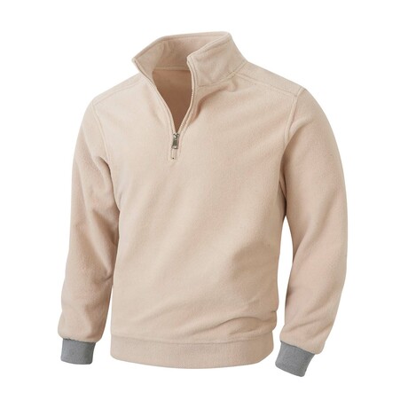 1/4 Zip Sweatshirt with Contrast Gray Cuffs // Beige (XS)