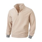 1/4 Zip Sweatshirt with Contrast Gray Cuffs // Beige (XL)