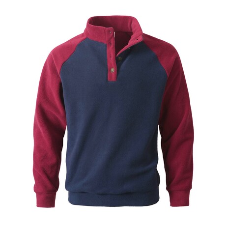 Colorblock Button 1/4 Zip Sweatshirt // Blue & Red (XS)