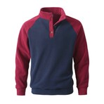 Colorblock Button 1/4 Zip Sweatshirt // Blue & Red (S)