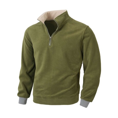 1/4 Zip Sweatshirt with Contrast Gray Cuffs // Army green (XS)