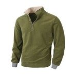 1/4 Zip Sweatshirt with Contrast Gray Cuffs // Army green (XS)