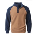 Colorblock Button 1/4 Zip Sweatshirt // Brown & Blue (XS)