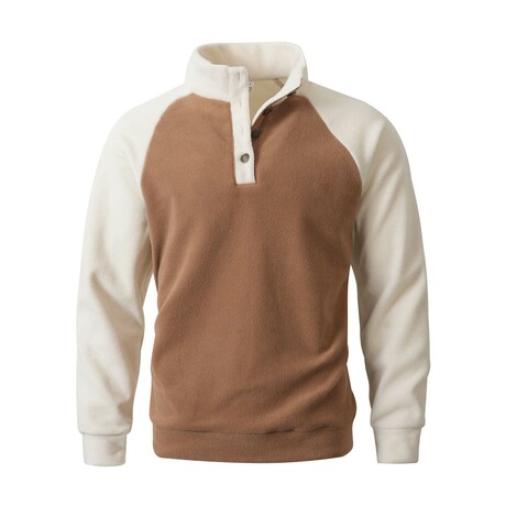 Colorblock Button 1/4 Zip Sweatshirt // Brown & White (XS)