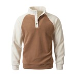 Colorblock Button 1/4 Zip Sweatshirt // Brown & White (XS)