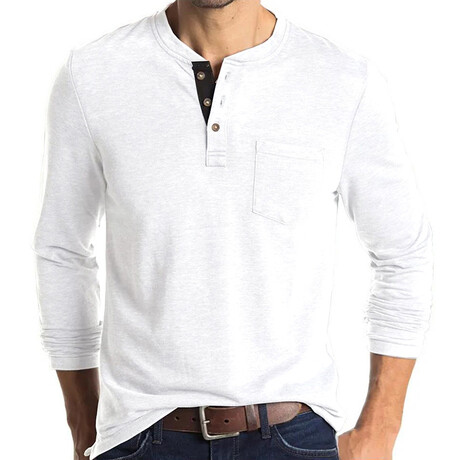 Pocket Henley Long Sleeve // White (XS)