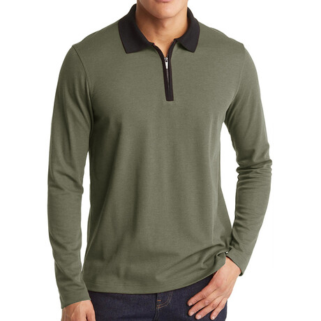 Zippered Polo Long sleeve // Army green (XS)