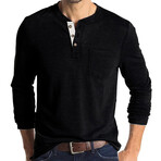 Pocket Henley Long Sleeve // Black (XS)