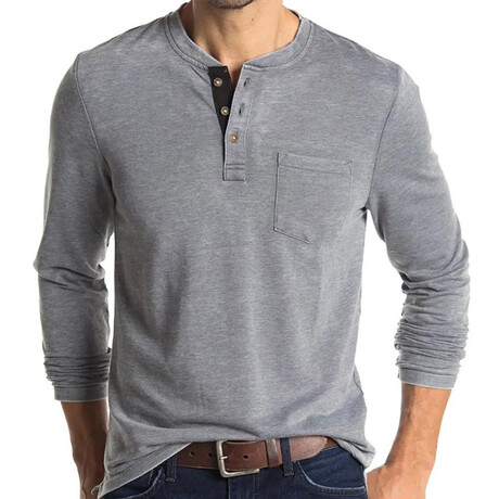 Pocket Henley Long Sleeve // Gray (XS)
