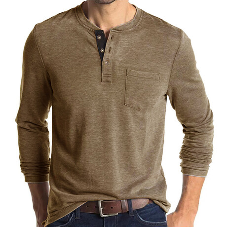 Pocket Henley Long Sleeve // Khaki (XS)