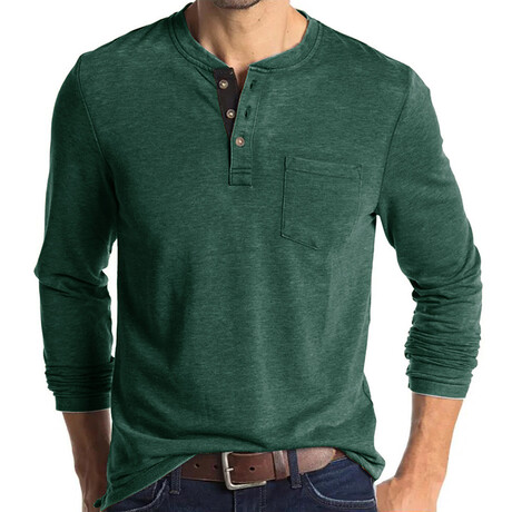 Pocket Henley Long Sleeve // Green (XS)