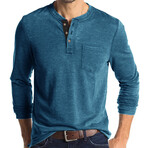 Pocket Henley Long Sleeve // Blue (XS)