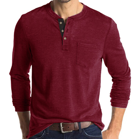 Pocket Henley Long Sleeve // Claret (XS)
