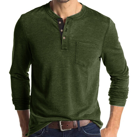 Pocket Henley Long Sleeve // Army green (XS)