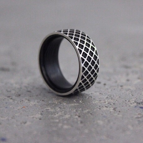 The Grid - Carbon Fiber Sterling Silver Ring (7.5)