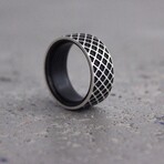 The Grid - Carbon Fiber Sterling Silver Ring (10.5)