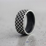 The Grid - Carbon Fiber Sterling Silver Ring (10.5)