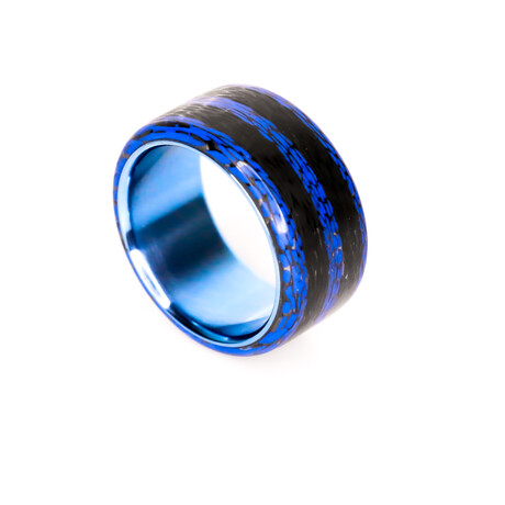 Blue Hybrid Carbon Fiber and Blue Titanium Ring (7.5)