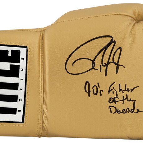 Roy Jones Jr // Signed Title Gold Boxing Glove w/90's Fighter of the Decade