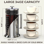 Cafe Du Chateau Cold Brew Coffee Maker - 34oz Airtight Iced Coffee & Tea Pitcher with Measuring Label, Stainless Steel Filter, Ideal for Fridge Storage