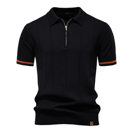 Zippered Paneled Polo T-shirt // Black (XS)