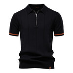 Zippered Paneled Polo T-shirt // Black (XS)